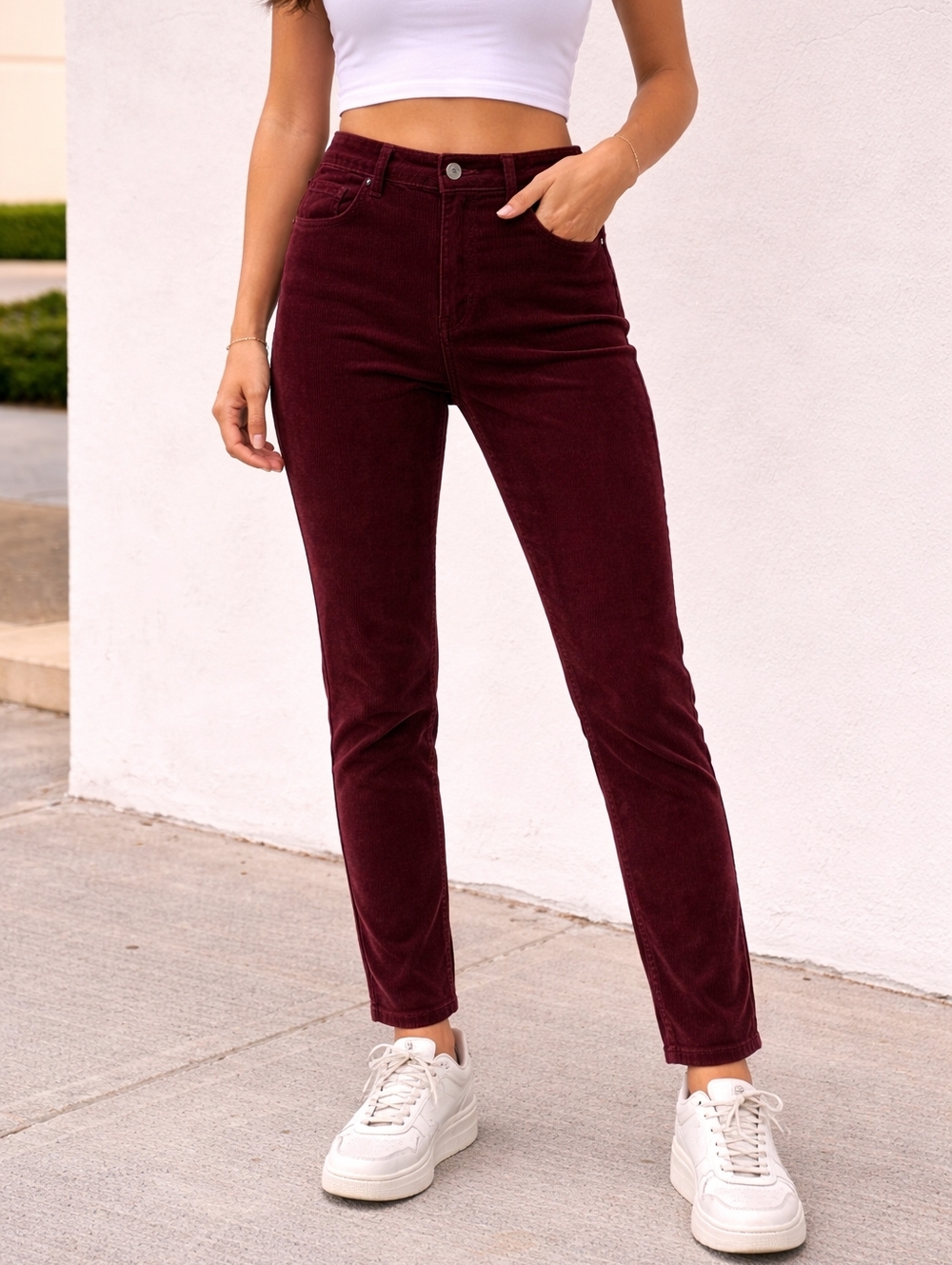 GAP Vintage Slim High Rise Corduroy Pants - color.dark red . Length 98 cm